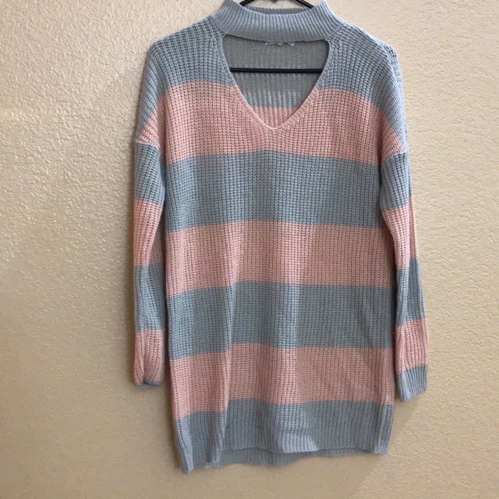 Pink and grey striped sweater